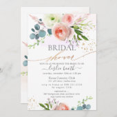 ホワイト赤面ピンクペオニーブライダルシャワー 招待状 (正面/裏面)