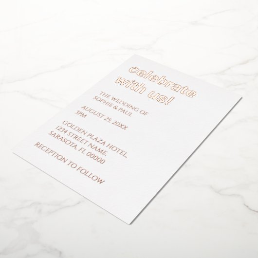 ホワイト赤面ピ結婚ンクのバラゴールドフォイル招待状 箔招待状 (回転した状態)