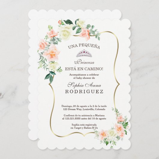 ホワイト赤面フラワーズインビタシオンデベビーシャワー 招待状 (正面/裏面)