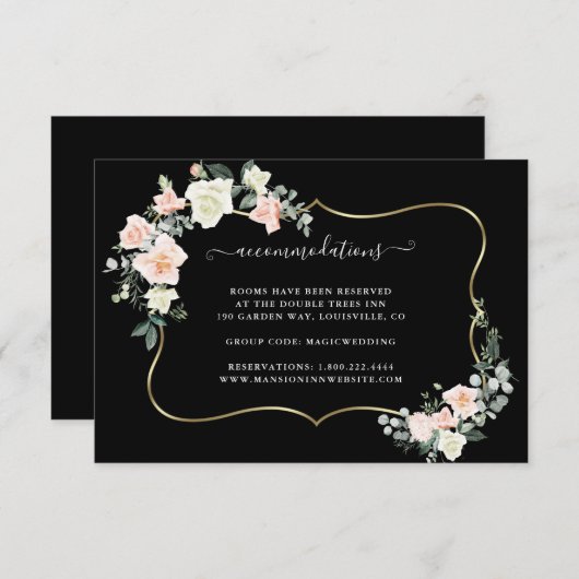 ホワイト赤面フラワーズ結婚金ゴールドの宿泊施設 エンクロージャーカード (正面/裏面)