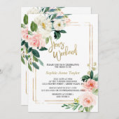 ホワイト赤面フローラ金ゴールドバチェロレッテ週末パーティー 招待状 (正面/裏面)