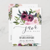 ホワイト赤面ブルゴーニュフローラバンチセーブ日付 案内ポストカード (正面/裏面)