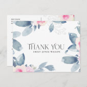 ホワイト赤面ブルーフローラ任意の年齢誕生日ありがとう 案内ポストカード (正面/裏面)