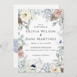 ホワイト赤面ブルーフローラ自然結婚式招待状 招待状