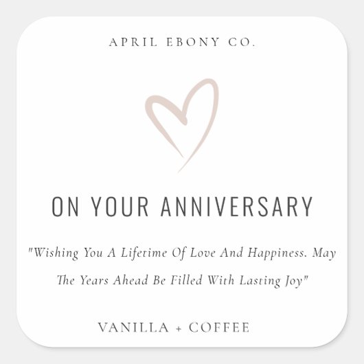 ホワイト赤面ラブハートアニバーサリーギフトキャンドル スクエアシール (正面)