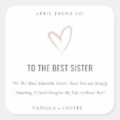 ホワイト赤面ラブ最高のハートシスターギフトキャンドル スクエアシール (正面)