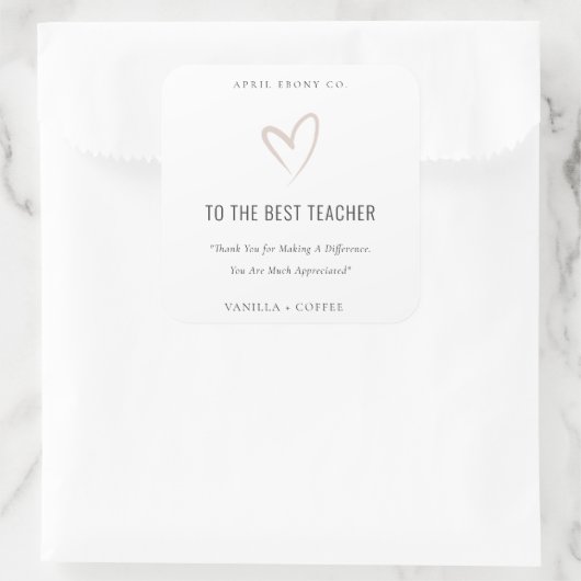 ホワイト赤面ラブ最高のハート先生ギフトキャンドル スクエアシール (バッグ)