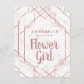 ホワイト赤面大理石バラ金ゴールドフラワーガール提案 招待状 (正面/裏面)