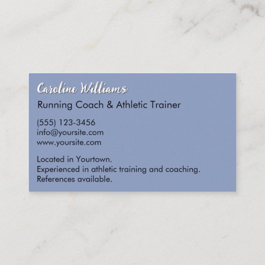 ホワイト走ズの女性ライトブルーのトレーナーコーチ 名刺 (裏面)