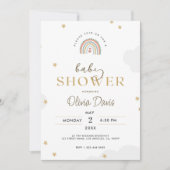 ホワイト金ゴールドかわいいレインボーベビーシャワー 招待状 (正面)