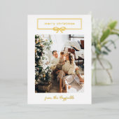 ホワイト金ゴールドかわいらしボウフォトメリークリスマス 箔シーズンカード (立ち正面)