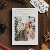 ホワイト金ゴールドかわいらしボウフォトメリークリスマス 箔シーズンカード