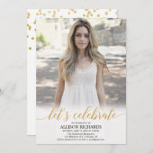 ホワイト金ゴールドの卒業パーティーで祝すよ 招待状 (正面/裏面)