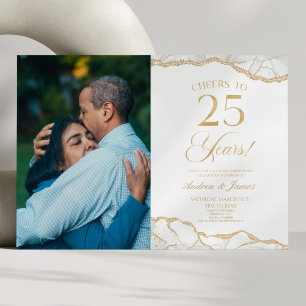 ホワイト金ゴールドアガテ25結婚周年記念パーティー 招待状