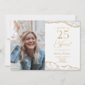ホワイト金ゴールドアゲート写真25thバースデーパーティー 招待状 (正面)