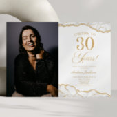 ホワイト金ゴールドアゲート写真30th誕生日パーティー 招待状