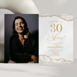 ホワイト金ゴールドアゲート写真30th誕生日パーティー 招待状