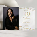 ホワイト金ゴールドアゲート写真40th誕生日パーティー 招待状<br><div class="desc">白金ゴールドエレガントアゲートカスタム写真写真40歳のパーティの招待状!</div>