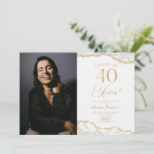 ホワイト金ゴールドアゲート写真40th誕生日パーティー 招待状 (スタンド正面)