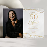 ホワイト金ゴールドアゲート写真50th誕生日パーティー 招待状<br><div class="desc">白金ゴールドアゲエレガントート写真カスタム写真50th Birthday Party Invitation!</div>