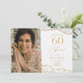 ホワイト金ゴールドアゲート写真60th誕生日パーティー 招待状 (スタンド正面)