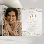 ホワイト金ゴールドアゲート写真70thバースデーパーティー 招待状<br><div class="desc">白金ゴールドアゲエレガントート写真カスタム写真70th Birthday Party Invitation!</div>