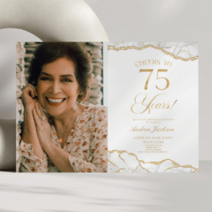 ホワイト金ゴールドアゲート写真75thバースデーパーティー 招待状