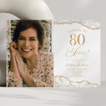 ホワイト金ゴールドアゲート写真80thバースデーパーティー 招待状<br><div class="desc">白金ゴールドアゲエレガントート写真カスタム写真80th Birthday Party Invitation!</div>