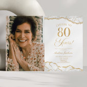 ホワイト金ゴールドアゲート写真80thバースデーパーティー 招待状