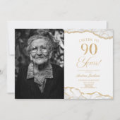 ホワイト金ゴールドアゲート写真90thバースデーパーティー 招待状 (正面)