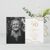 ホワイト金ゴールドアゲート写真90thバースデーパーティー 招待状 (スタンド正面)