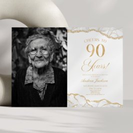 ホワイト金ゴールドアゲート写真90thバースデーパーティー 招待状