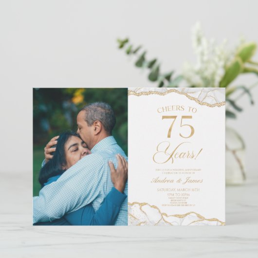 ホワイト金ゴールドアゲート75結婚周年記念パーティー 招待状 (スタンド正面)