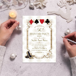 ホワイト金ゴールドアールデコカジノベガストランプのポーカー誕生日 招待状