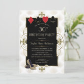 ホワイト金ゴールドアールデコトランプのポーカーベガス誕生日 招待状 (スタンド正面)