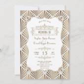 ホワイト金ゴールドアールデコホワイトギャツビー結婚1920s 招待状 (正面)