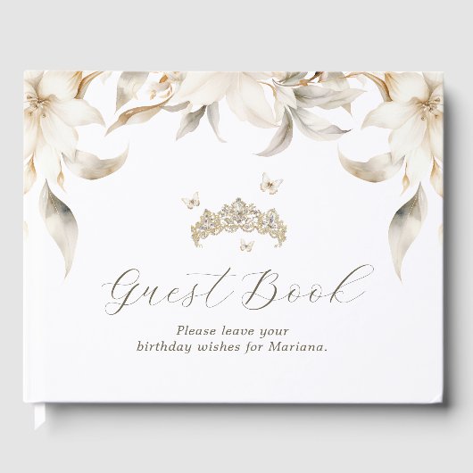 ホワイト金ゴールドウィンター花模様キンセアニェラゲストブック ゲストブック (正面)