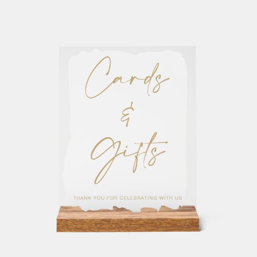 ホワイト金ゴールドウェディングカードとギフトテーブル アクリルサイン (正面)