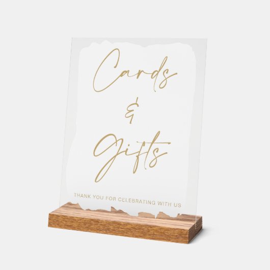 ホワイト金ゴールドウェディングカードとギフトテーブル アクリルサイン (傾斜)