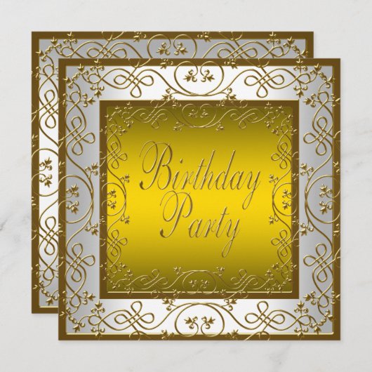 ホワイト金ゴールドウーマンズバースデーパーティー 招待状 (正面/裏面)