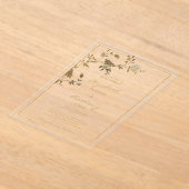 ホワイト金ゴールドエレガントフローラ結婚ラグジュアリー アクリル招待状 (レイダウン)