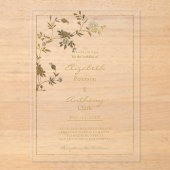 ホワイト金ゴールドエレガントフローラ結婚ラグジュアリー アクリル招待状 (正面)