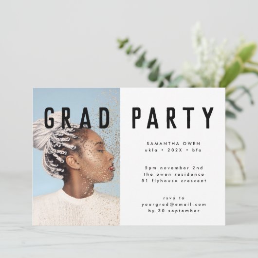 ホワイト金ゴールドエレガントボタニカルグラッドフォトパーティー 招待状 (スタンド正面)