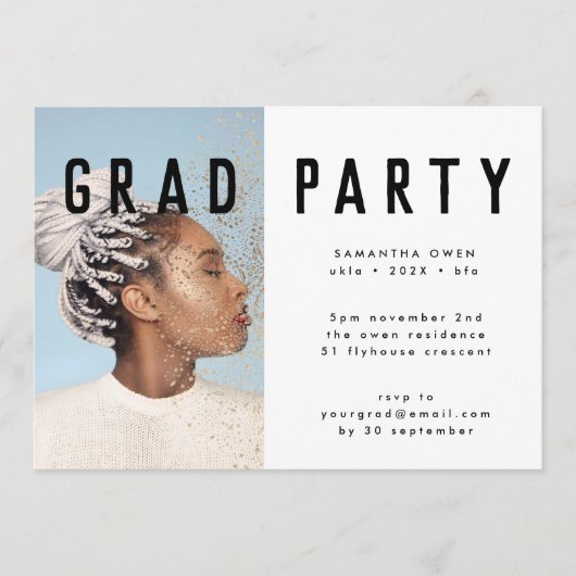 ホワイト金ゴールドエレガントボタニカルグラッドフォトパーティー 招待状 (正面)