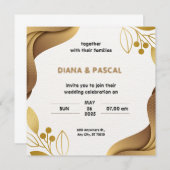 ホワイト金ゴールドエレガントミニマル結婚式招待状 招待状 (正面/裏面)