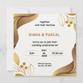 ホワイト金ゴールドエレガントミニマル結婚式招待状 招待状