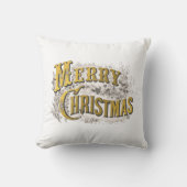 ホワイト金ゴールドエレガントメリークリスマス素朴ヴィンテージ クッション (正面)