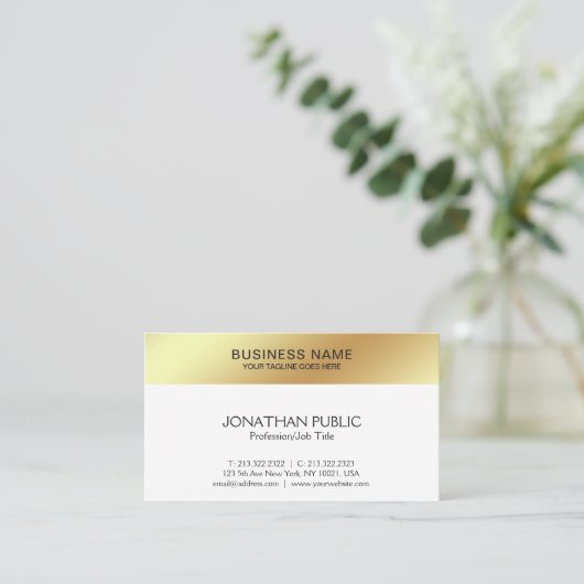 ホワイト金ゴールドエレガントモダンデザインお洒落会社 名刺 (スタンド正面)