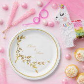 ホワイト金ゴールドエレガントリーフ名スクリプ結婚ト ペーパープレート (パーティー)