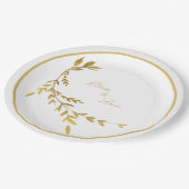 ホワイト金ゴールドエレガントリーフ名スクリプ結婚ト ペーパープレート (アングル)